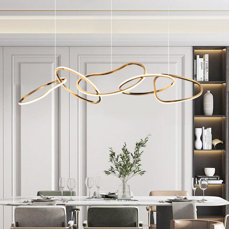 HEIKESZ Post-Modern Stainless Steel Chandelier Nordic Style Creative Ring Bar Lamp Warm Light for Living Room Bedroom Restaurant Ceiling Lighting