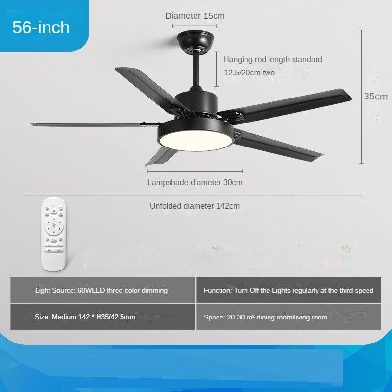 HEIKESZ Large Wind Ceiling Fan Lights 42 52 56 Inch Black Retro Electric Fan Lamp with Remote Control for Home Living Room Bedroom Industrial Commercial Use