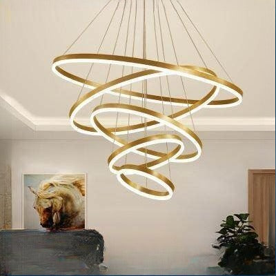 HEIKESZ Modern Ring Ceiling Lamp Creative Nordic LED Chandelier Warm Light for Living Room Bedroom Duplex Lighting