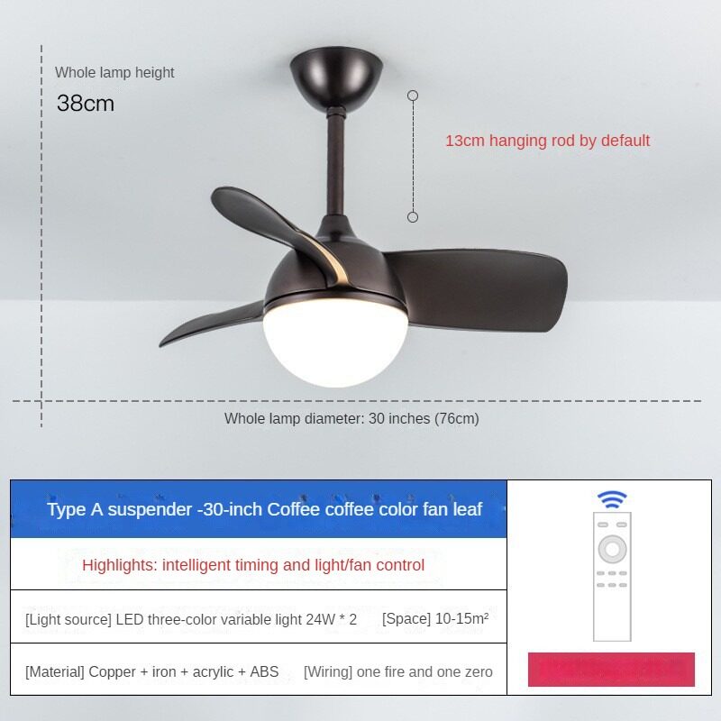 HIKESZ Small Size Ceiling Fan with Integrated LED Light Remote Control Ultra Quiet Frequency Conversion for Restaurant Bedroom