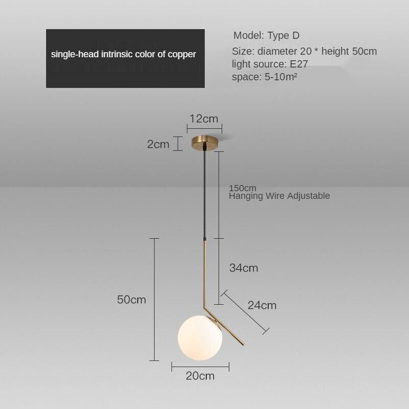 HEIKESZ Nordic Modern Glass Chandelier for Bedroom Dining Room Study Bar LED Ceiling Light Copper Round Hanging Lamp Creative Living Room Lighting