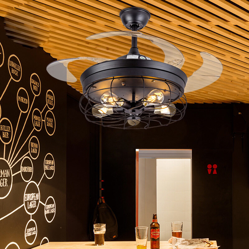 HEIKESZ Retro Industrial Ceiling Fan Light 42 Inch Nordic Style Remote Control Iron Art for Study Restaurant