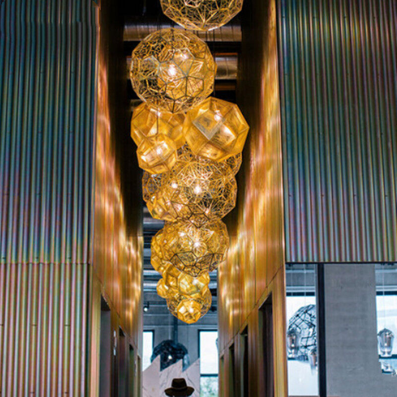 HEIKESZ Post-Modern Nordic Art Geometric Stainless Steel Round Diamond Ball Pendant Lamp Creative Chandelier for Living Room Bedroom Bar Restaurant Lighting