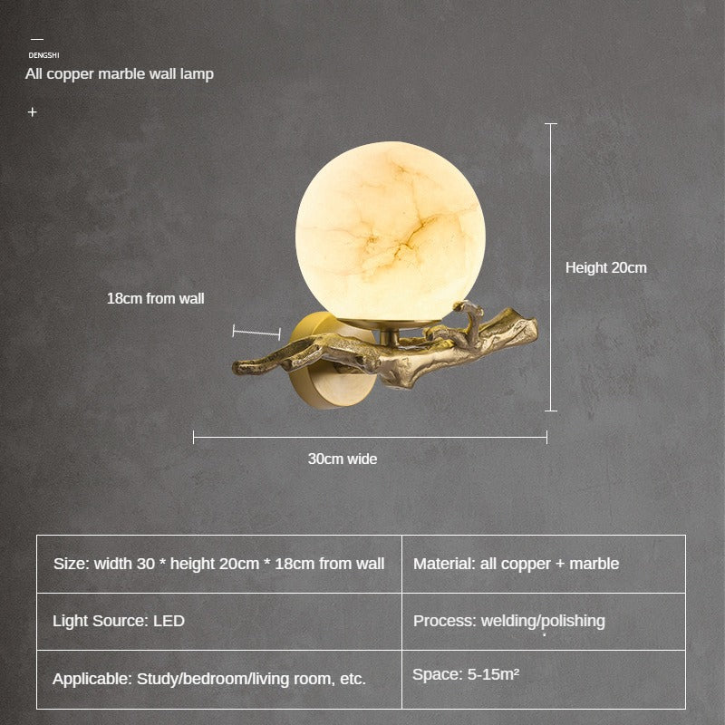 HEIKESZ Chinese Style Copper Marble Wall Lamp Luxury Creative Design for Living Room Bedroom Tea Room Background Wall Lighting