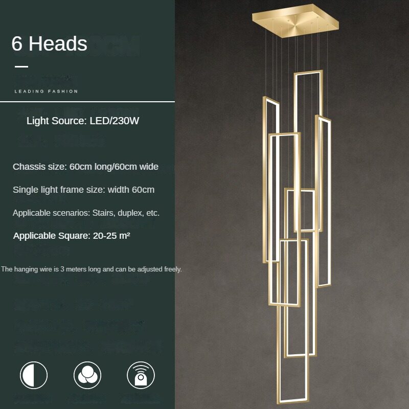 HEIKESZ Stair Chandelier Modern Simple Rotating LED Light Nordic Minimalist Design for Duplex Villa Restaurant Bar Ceiling Pendant