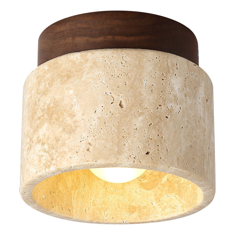 HEIKESZ Yellow Cave Stone Lamp Japanese Style Wooden Wabi Sabi Ceiling Light Retro Medieval Cream Wind Porch Balcony Corridor Aisle LED Light for Room