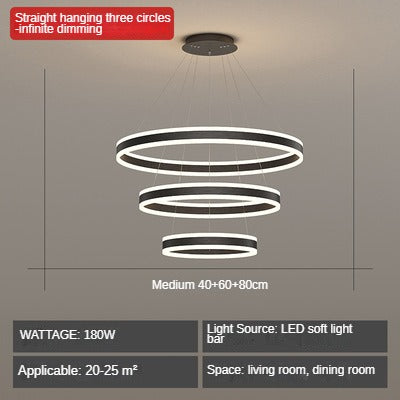 HEIKESZ Modern Black Art Ring Chandelier Luxury Living Room Light for Duplex Loft Villa