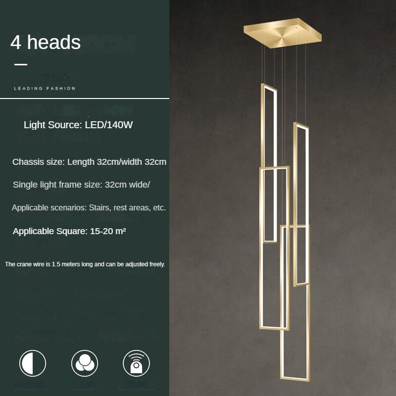 HEIKESZ Stair Chandelier Modern Simple Rotating LED Light Nordic Minimalist Design for Duplex Villa Restaurant Bar Ceiling Pendant