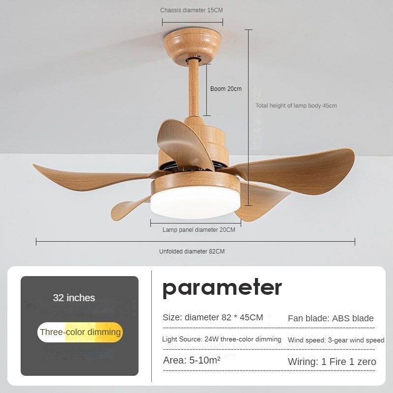 HEIKESZ Modern Nordic Style 32 to 60 Inch Solid Wood Ceiling Fan with LED Light and Remote Control for Home Office