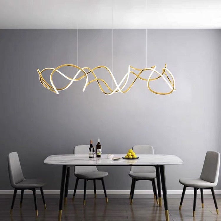 HEIKESZ Modern Stainless Steel Wave Chandelier Luxury Hotel Villa Decorative Lighting Special-Shaped Design