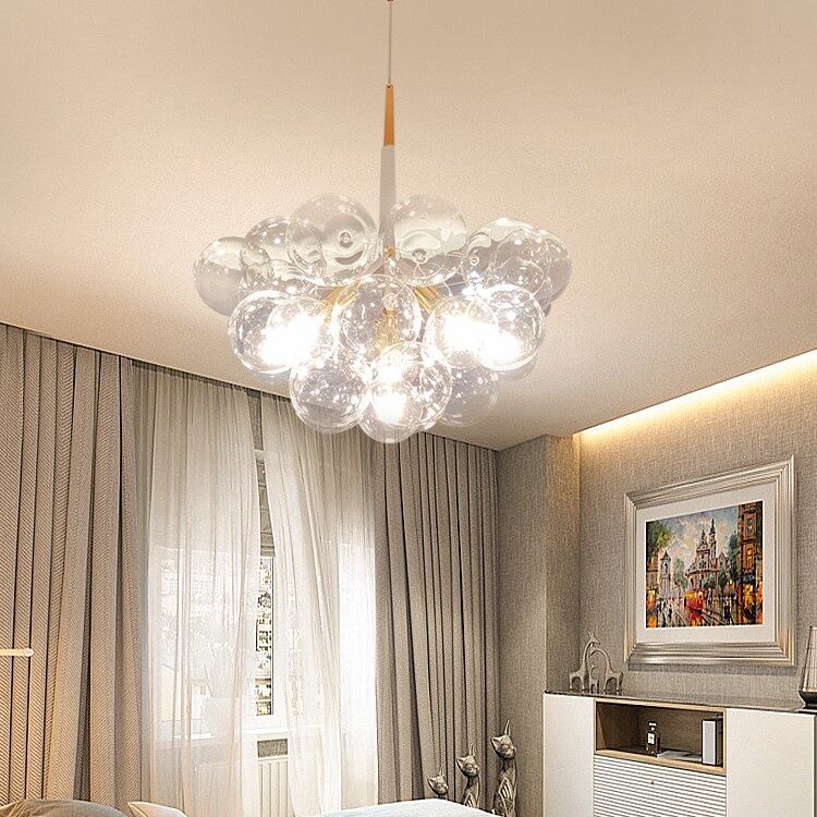 HEIKESZ Modern Minimalist Glass Bubble Chandelier LED Lighting for Living Room Bedroom Dining Room Nordic Ins Design