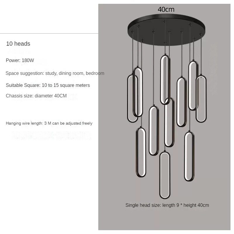 HEIKESZ Modern Minimalist Stair Chandelier Black Square Hollow Lamp for Villa Duplex Living Room Nordic Ceiling Light LED Pendant