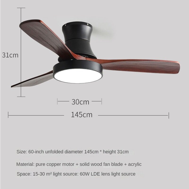 HEIKESZ Nordic Solid Wood Fan Lamp Large Wind Ceiling Fan for Dining Room Living Room Simple Mute Design