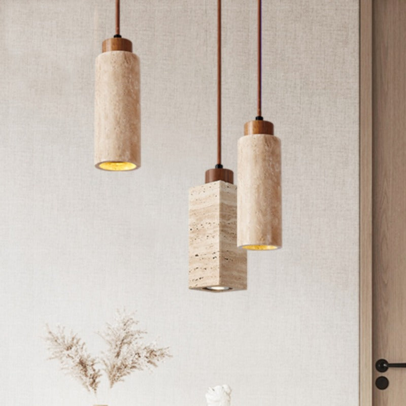 HEIKESZ Cream Style Retro Chandelier Small Droplight for Bedside Dining Room Bar Counter Yellow Cave Stone Design