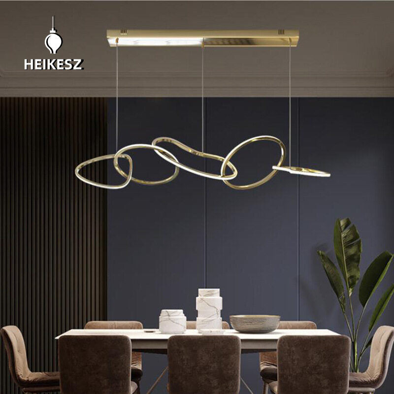 HEIKESZ Post-Modern Stainless Steel Chandelier Nordic Style Creative Ring Bar Lamp Warm Light for Living Room Bedroom Restaurant Ceiling Lighting