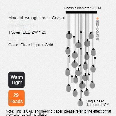 HEIKESZ Modern Minimalist Crystal Long Chandelier for Staircase Loft Villa Nordic LED Ceiling Light Dining Living Room Bedroom Pendant