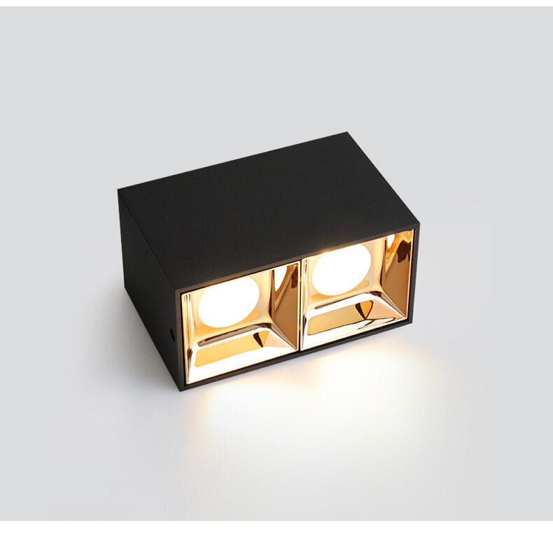 HEIKESZ Square Double-Headed Cob Downlight Anti-Glare Surface-Mounted Spotlight for Living Room Home Bean Lamp Ceiling Lighting