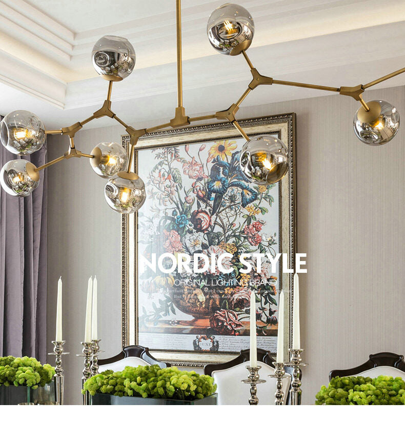 HEIKESZ Post-Modern Chandelier Nordic Golden Molecular Living Room Lighting Creative Glass Lamp for Bedroom Restaurant Ceiling LED Lights
