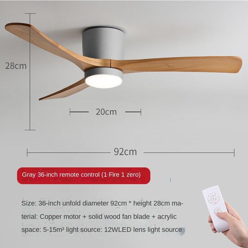 HEIKESZ Ceiling Fan Light Nordic Solid Wood Modern Minimalist Chandelier with Electric Fan for Living Room Bedroom Dining Room