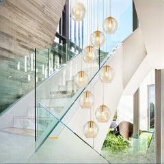 HEIKESZ Nordic Modern Minimalist Glass Chandelier Luxury Meteor Shower Long Pendant Light for Living Room Dining Bedroom Ceiling