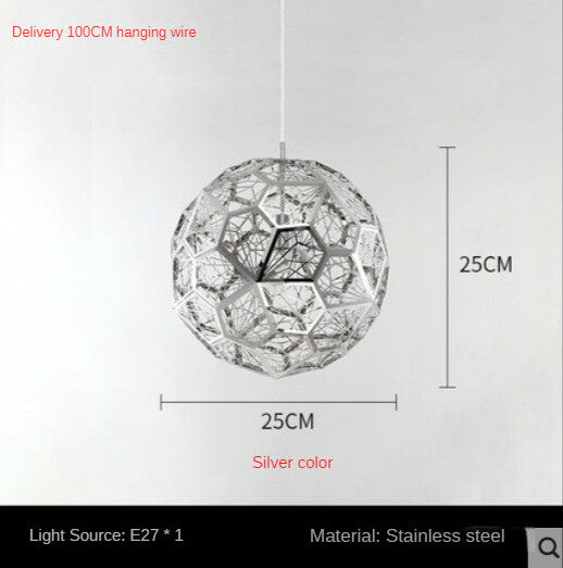 HEIKESZ Post-Modern Nordic Art Geometric Stainless Steel Round Diamond Ball Pendant Lamp Creative Chandelier for Living Room Bedroom Bar Restaurant Lighting