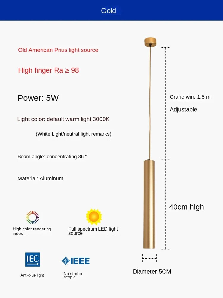 HEIKESZ Long Round Straight Column Suspension Wire Spotlight Minimalist Nordic Designer Chandelier for Dining Room Bar Bedroom