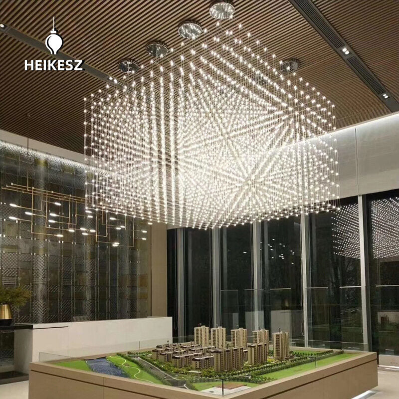 HEIKESZ Starry Cubic Chandelier Luxury Large Light Cube for Living Room Hotel Lobby Restaurant Custom Lighting Sky Lamp Starry Sky Design