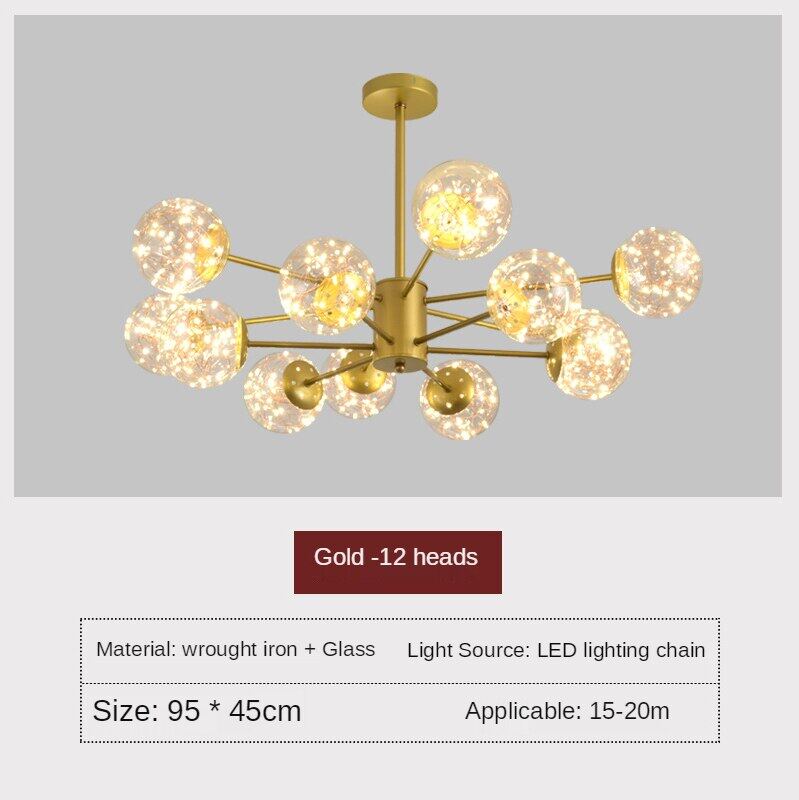 HEIKESZ Nordic Copper Chandelier Modern Minimalist Magic Bean Bubble Lamp for Living Room Dining Room Bedroom Ceiling Light