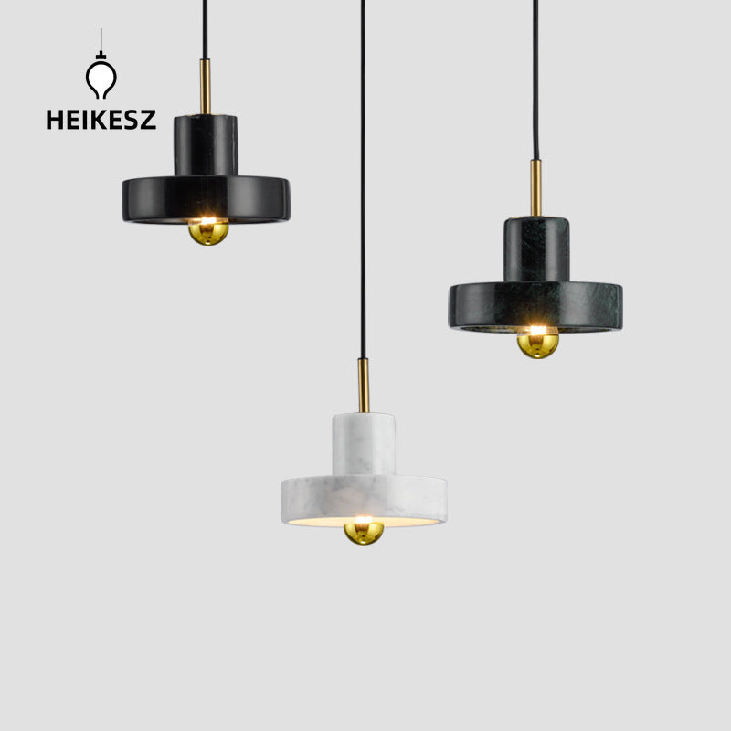 HEIKESZ Modern Single Three Head Small Droplight Nordic Brass Marble Planet Chandelier for Bedroom Living Room Decor