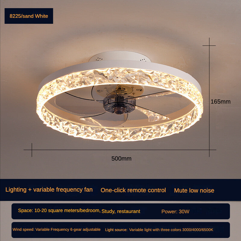 Nordic Modern Ceiling Fan Light Simple Round Frequency Conversion Fan Lamp with LED Lighting for Home Office Bedroom