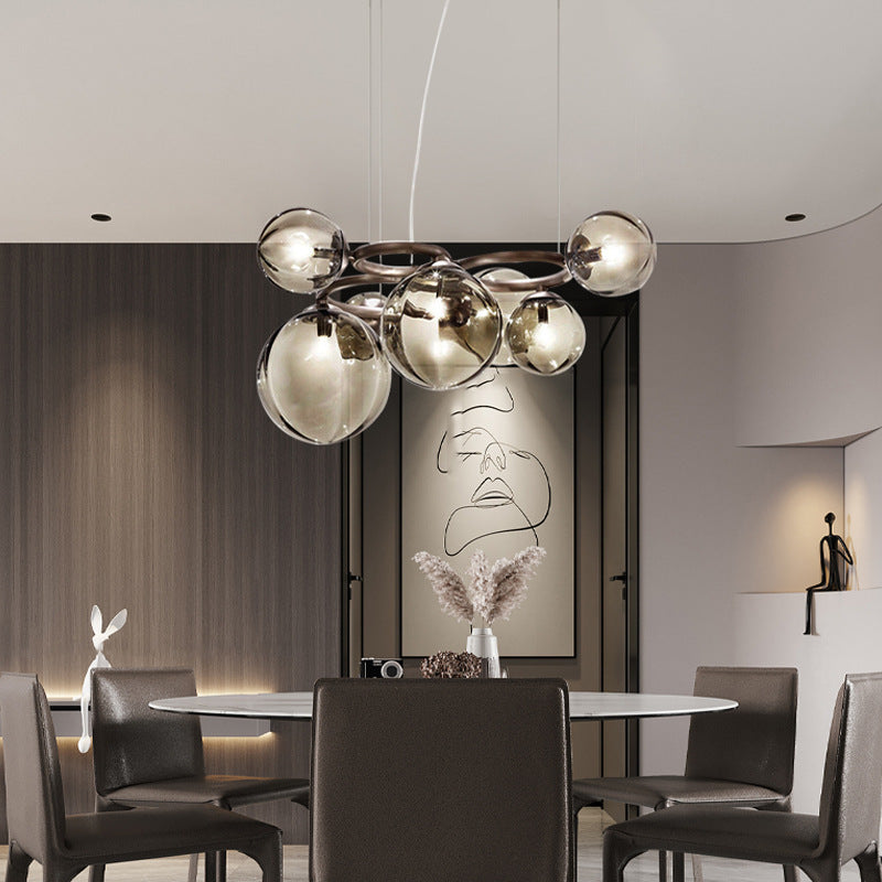 HEIKESZ Nordic Chandelier Lamp in the Living Room Modern Magic Bean Glass Ball Master Bedroom Dining Room Chandelier Smoky Gray Second Bedroom Study New Lamp