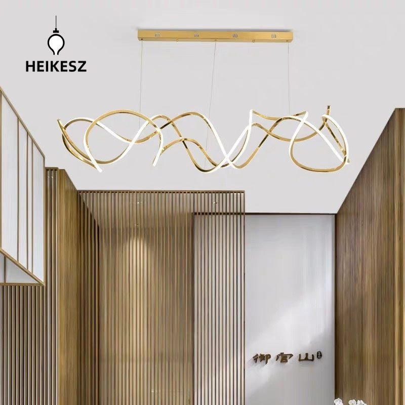 HEIKESZ Modern Stainless Steel Wave Chandelier Luxury Hotel Villa Decorative Lighting Special-Shaped Design