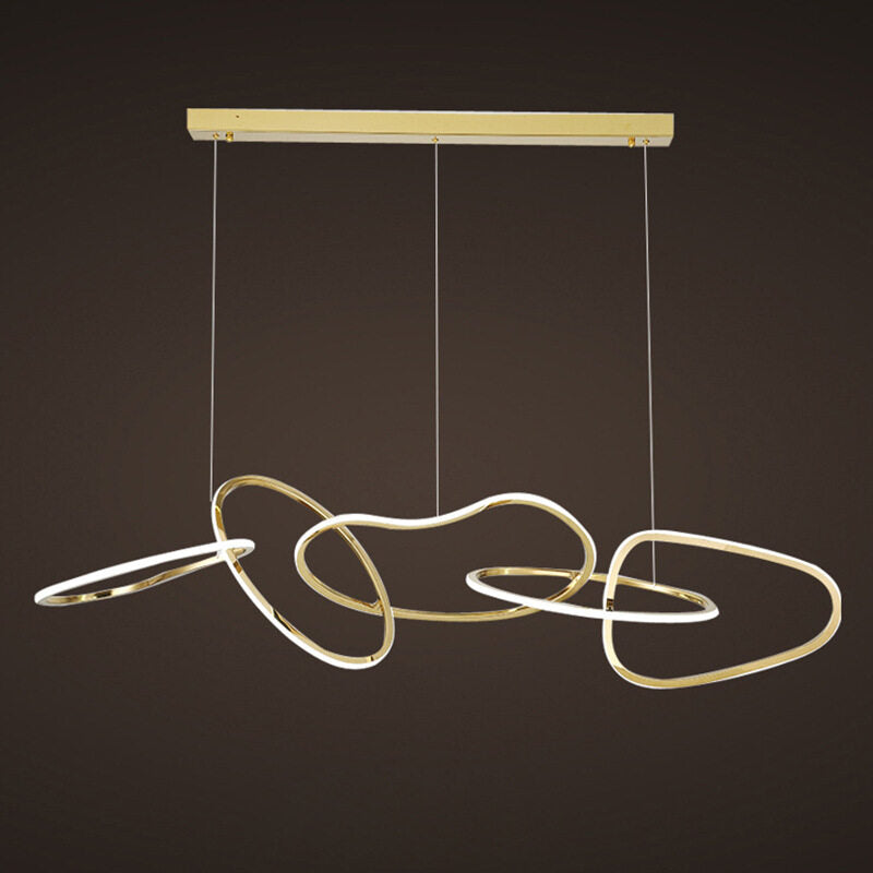 HEIKESZ Post-Modern Stainless Steel Chandelier Nordic Style Creative Ring Bar Lamp Warm Light for Living Room Bedroom Restaurant Ceiling Lighting