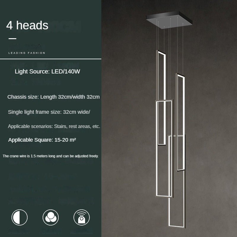 HEIKESZ Stair Chandelier Modern Simple Rotating LED Light Nordic Minimalist Design for Duplex Villa Restaurant Bar Ceiling Pendant