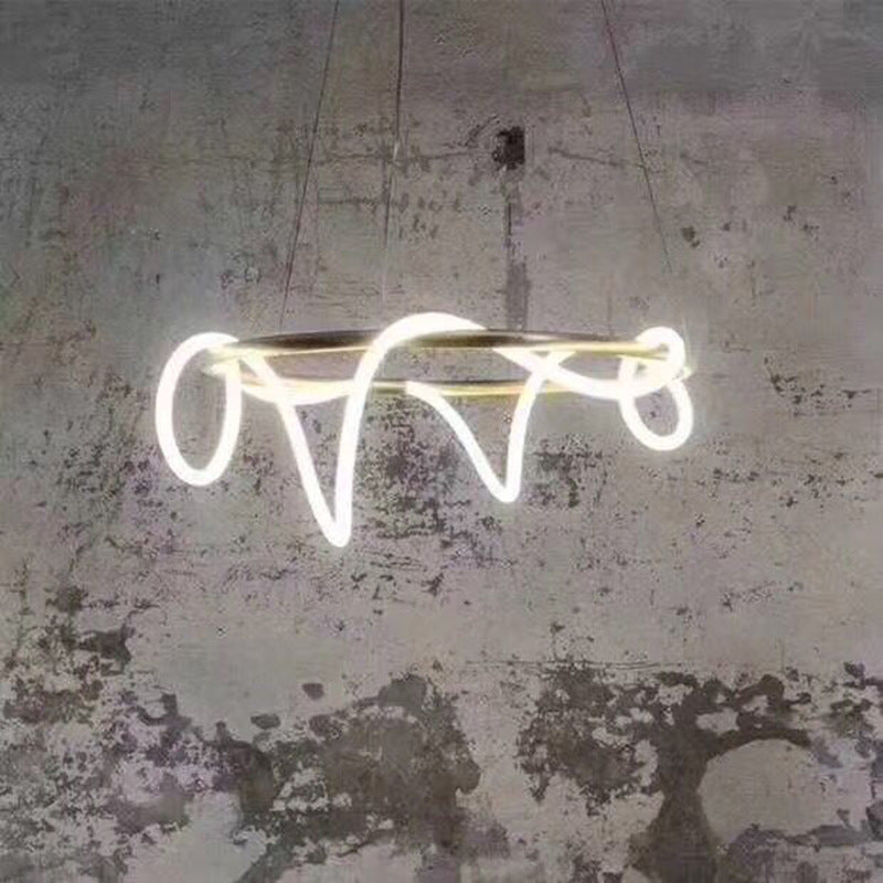 HEIKESZ Minimalist Chandelier for Restaurant Bar Long Dining Table Music Note Art Designer LED Tube Winding Line Lamp