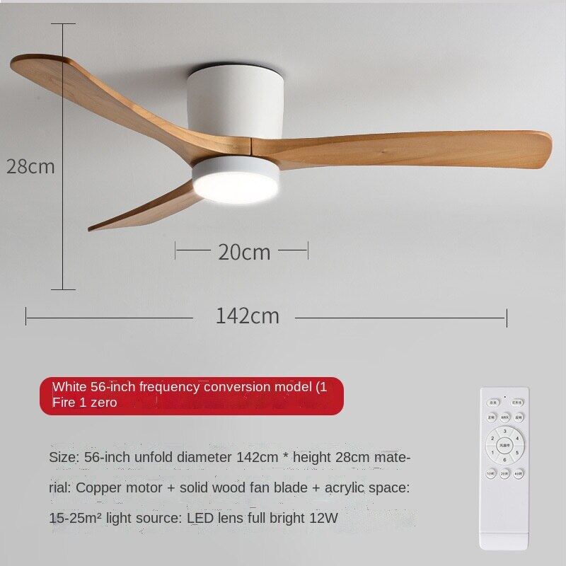 HEIKESZ Ceiling Fan Light Nordic Solid Wood Modern Minimalist Chandelier with Electric Fan for Living Room Bedroom Dining Room