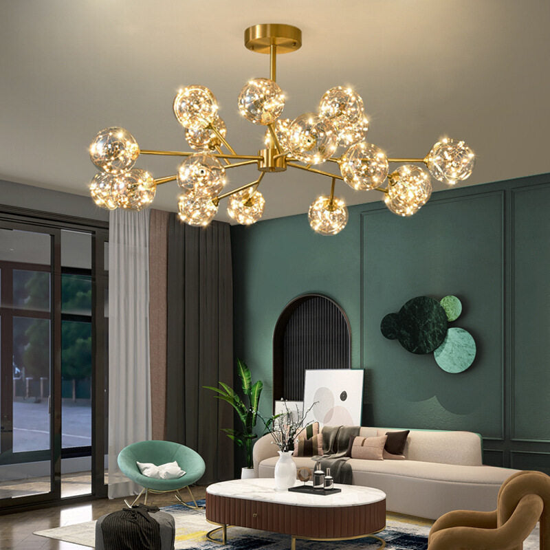 HEIKESZ Nordic Copper Chandelier Modern Minimalist Magic Bean Bubble Lamp for Living Room Dining Room Bedroom Ceiling Light