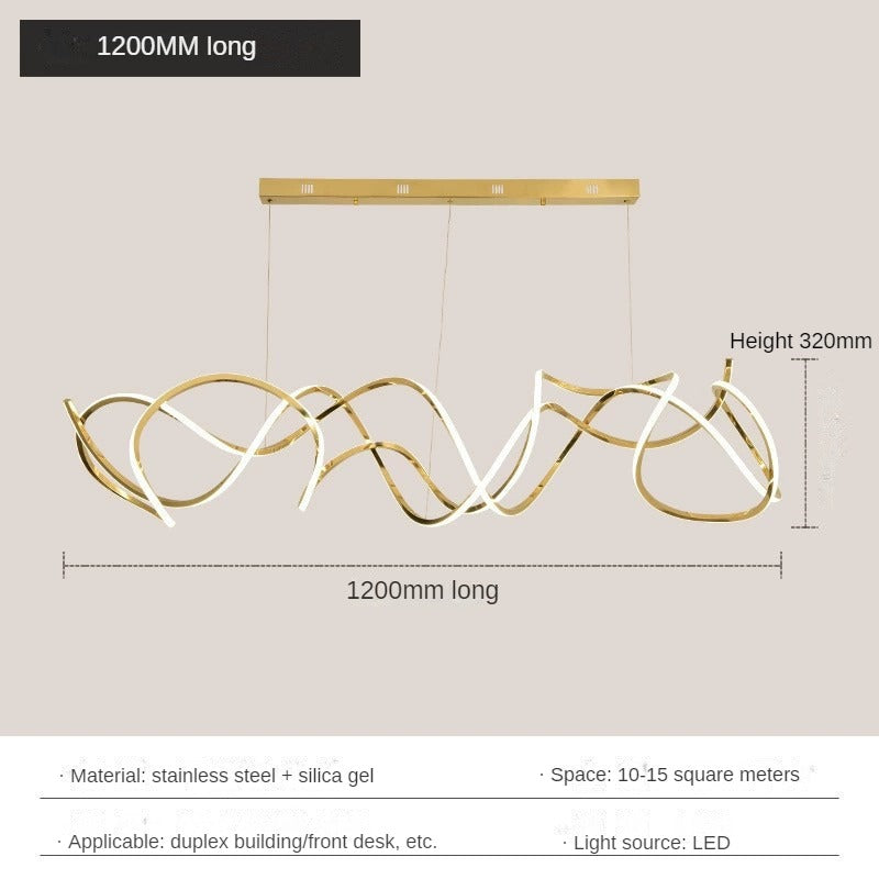 HEIKESZ Modern Stainless Steel Wave Chandelier Luxury Hotel Villa Decorative Lighting Special-Shaped Design