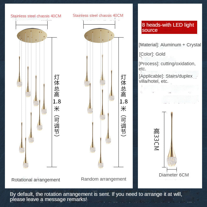HEIKESZ Modern Minimalist Staircase Chandelier Creative Crystal Design for Duplex Villa Restaurant Living Room Bedroom Ceiling Lighting