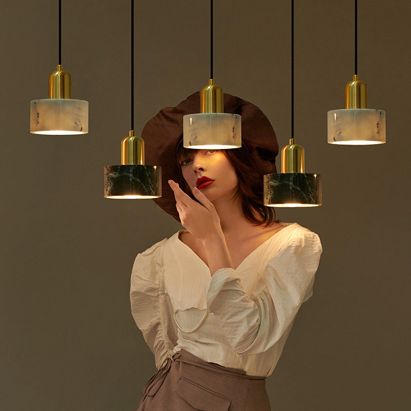 HEIKESZ Nordic Single Head Small Droplight Marble Bedside Lamp Luxury and Simplicity Post Modern Dining Room Lighting for Living Room Chandeliers