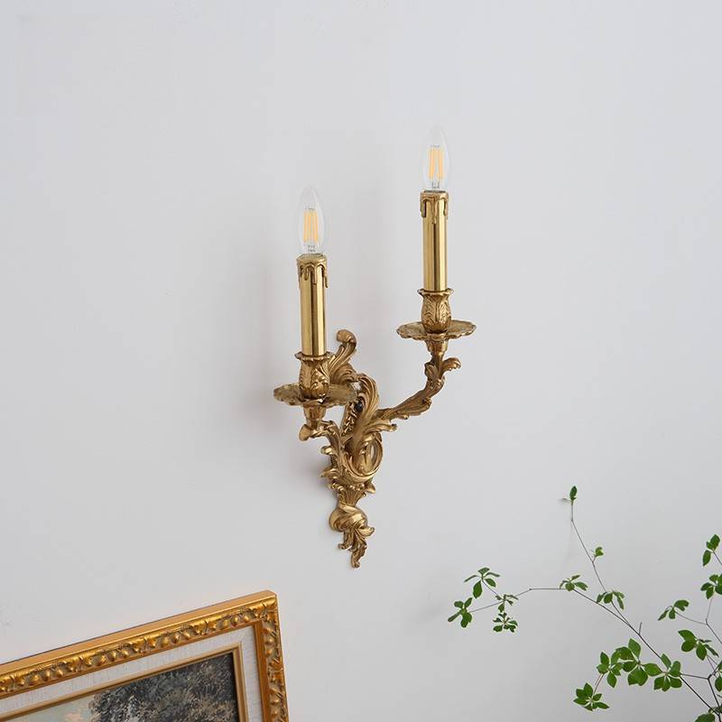 HEIKESZ Luxury European Retro French Brass Candle Wall Light for Villa Living Room Dining Bedroom Corridor