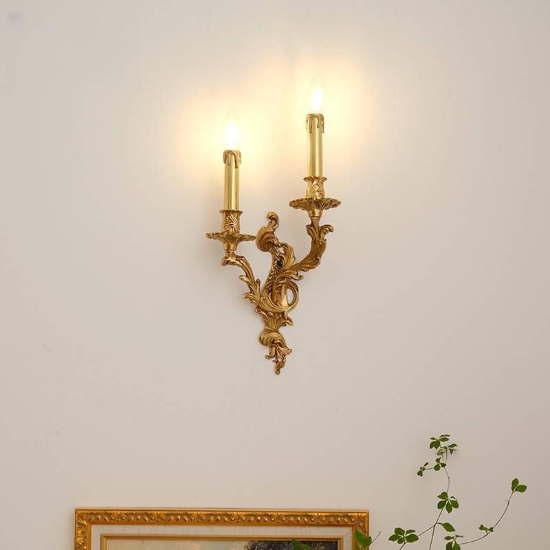 HEIKESZ Luxury European Retro French Brass Candle Wall Light for Villa Living Room Dining Bedroom Corridor