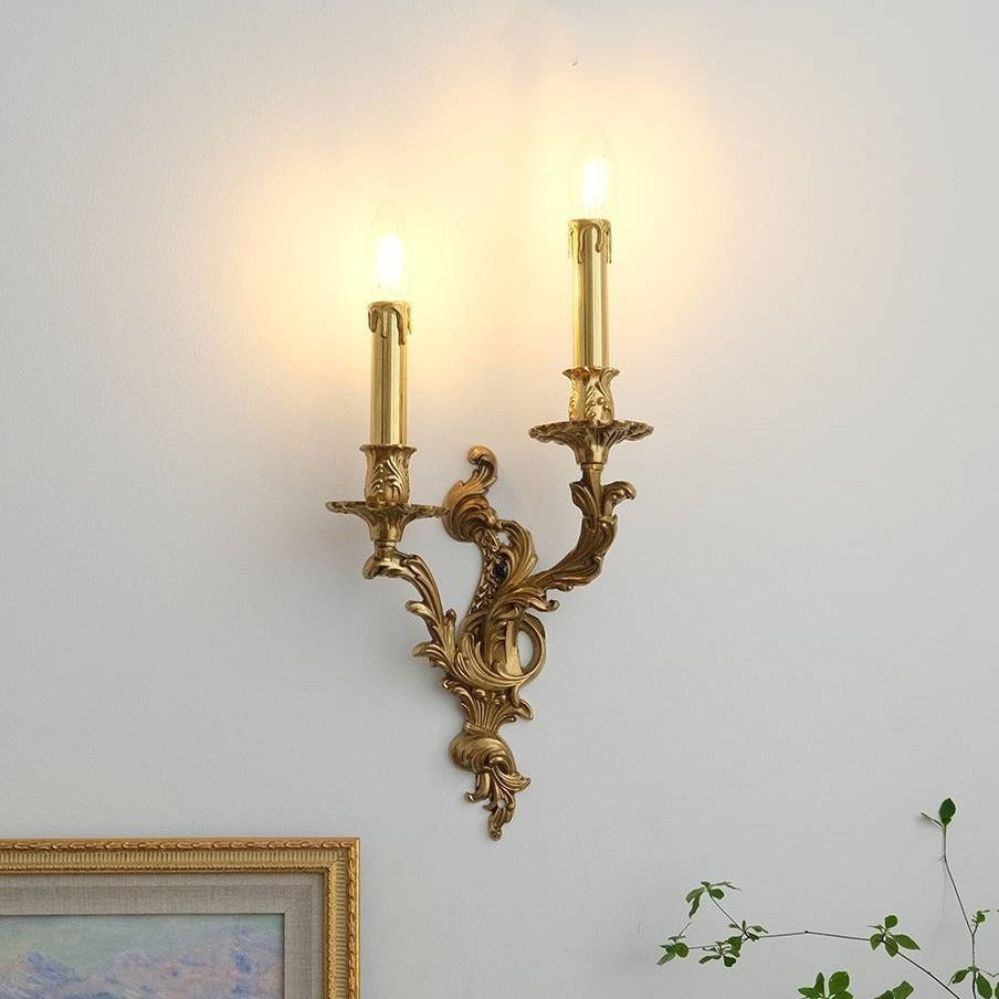 HEIKESZ Luxury European Retro French Brass Candle Wall Light for Villa Living Room Dining Bedroom Corridor
