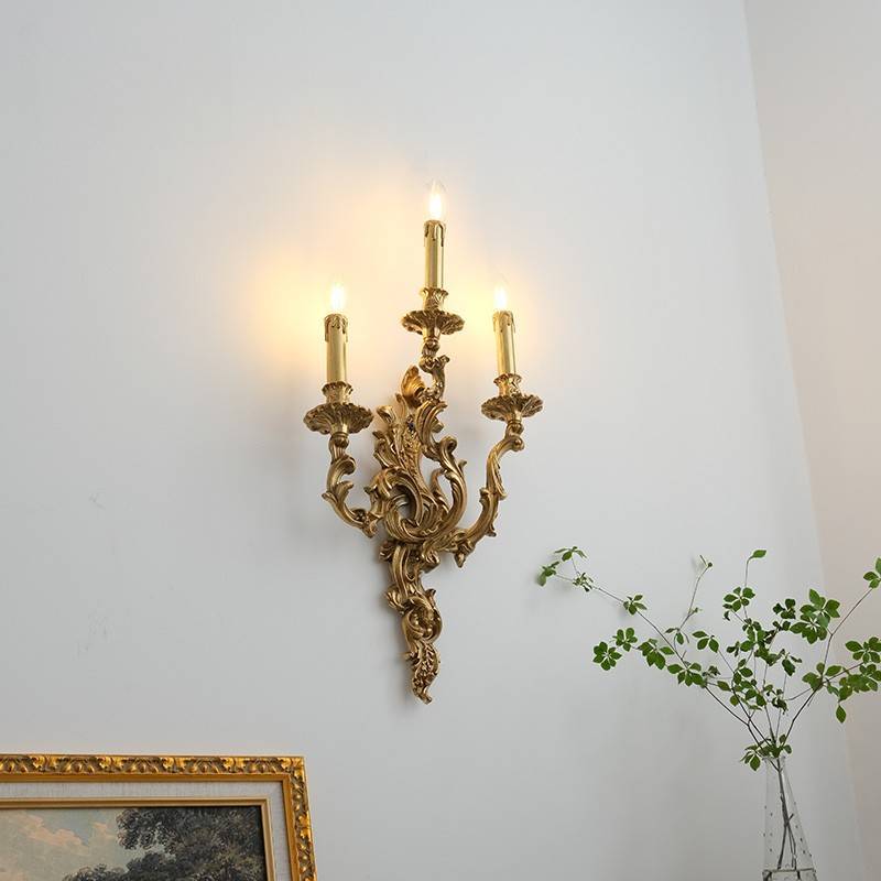 HEIKESZ Luxury European Retro French Brass Candle Wall Light for Villa Living Room Dining Bedroom Corridor