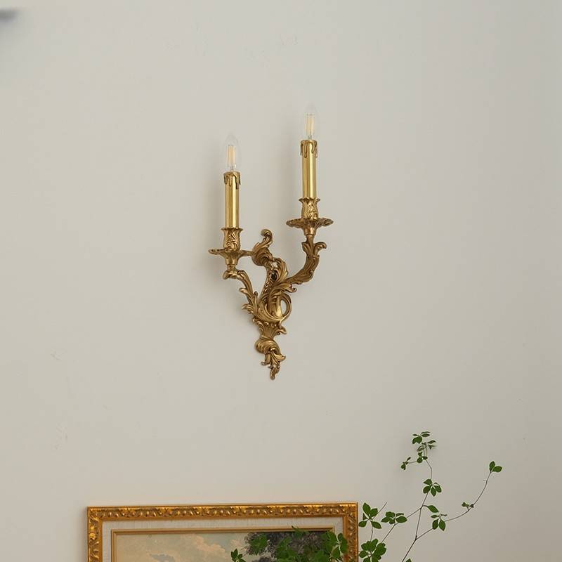 HEIKESZ Luxury European Retro French Brass Candle Wall Light for Villa Living Room Dining Bedroom Corridor
