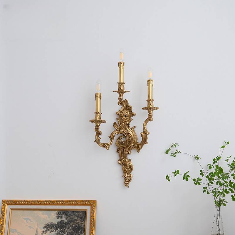 HEIKESZ Luxury European Retro French Brass Candle Wall Light for Villa Living Room Dining Bedroom Corridor