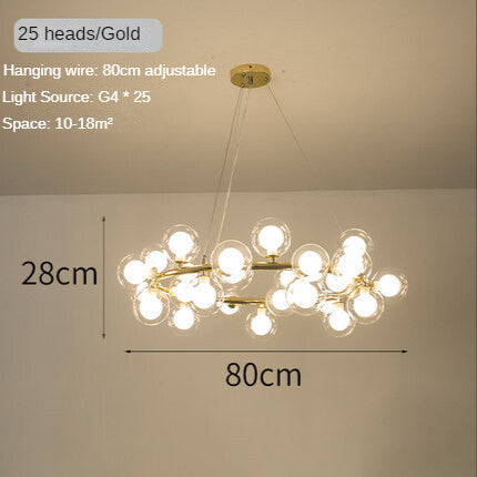 HEIKESZ Nordic Modern Minimalist Magic Bean Glass Bubble Ball Chandelier Warm Lighting for Living Room Bedroom Dining Room Ceiling Lamps