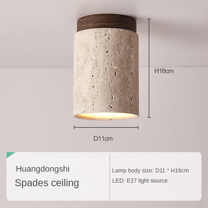 HEIKESZ Yellow Cave Stone Lamp Japanese Style Wooden Wabi Sabi Ceiling Light Retro Medieval Cream Wind Porch Balcony Corridor Aisle LED Light for Room