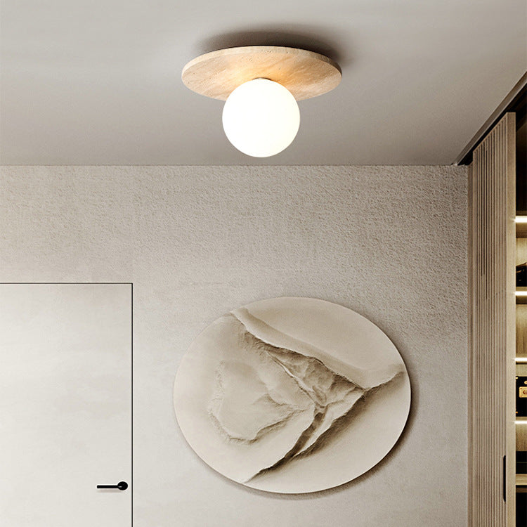 HEIKESZ Yellow Cave Stone Lamp Japanese Style Wooden Wabi Sabi Ceiling Light Retro Medieval Cream Wind Porch Balcony Corridor Aisle LED Light for Room