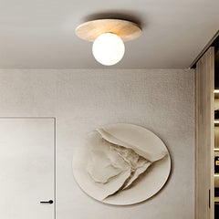 HEIKESZ Yellow Cave Stone Lamp Japanese Style Wooden Wabi Sabi Ceiling Light Retro Medieval Cream Wind Porch Balcony Corridor Aisle LED Light for Room